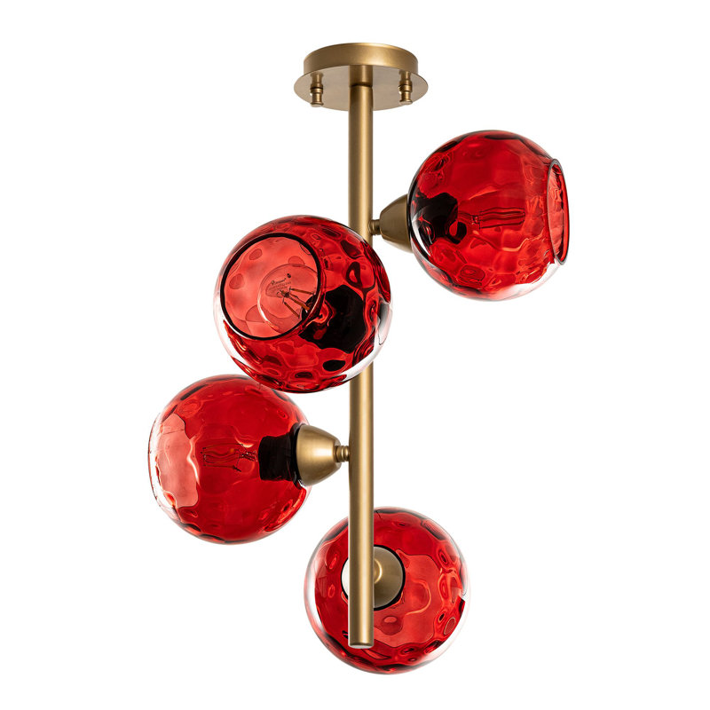 Elegant Red and Gold Chandelier, Metal Body, 15 x 15 x 21.7 inches | Cap Diameter: 5.9 inches, Base Plate: 4 x 0.8 inches | 4 x E27 Max 40W (Bulb Not Included) | Stylish Lighting Fixture for Dining Room & Living Spaces