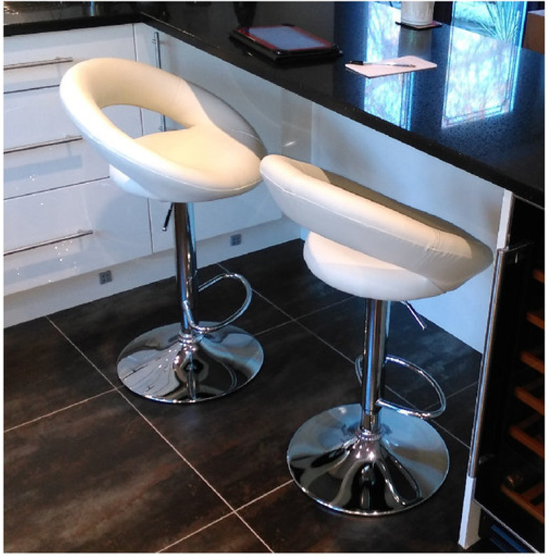 Swivel Upholstered Adjustable Height Counter Stool with Metal Frame, Cream, Polished Chrome