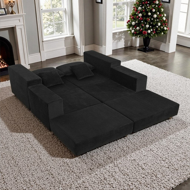 Canapé modulaire en L modulaire avec repose-pieds 86 L x 60 l siège profond pour salon, Noir