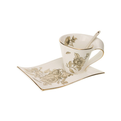 Ensemble de tasse à thé et soucoupes 3 pièces doré rose Quarles