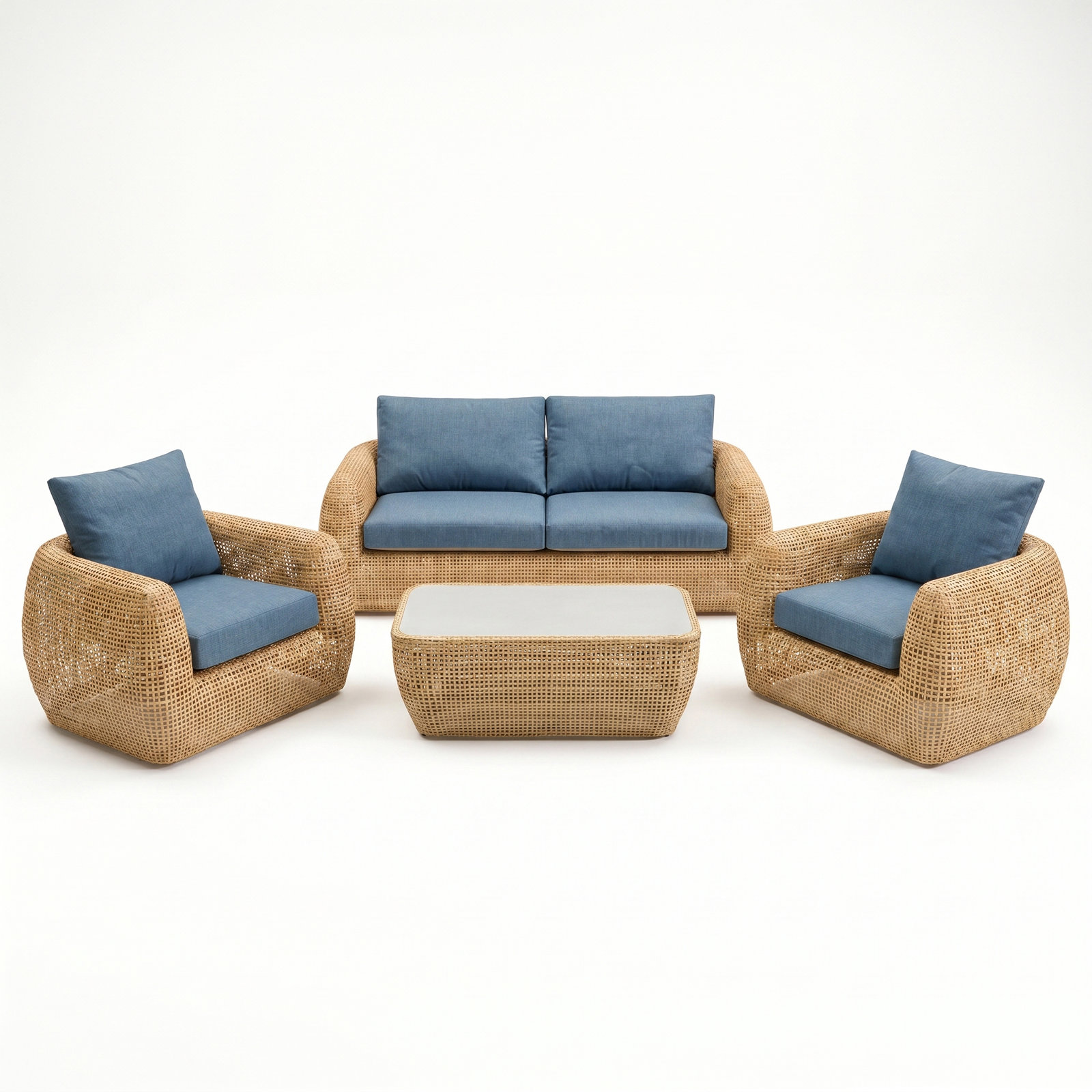 Sydney 4 Piece Wicker and Sunbrella® Outdoor Seating Set, Canvas Denim