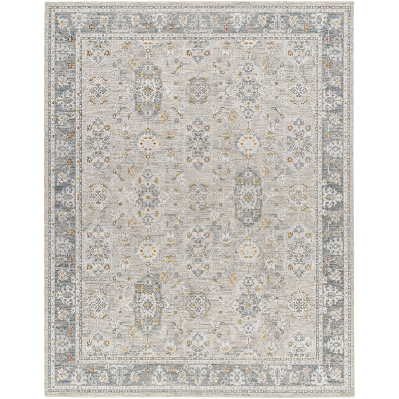 Tapis oriental en polyester tissé à la machine en brun / gris, Rectangle 2 pi x 3 pi
