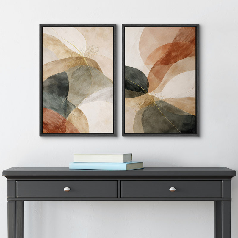 «Modern Neutral Geometric Abstract with Gold Accents», reproduction d'art encadrée sur toile, 2 pièces, H 36 po x l 24 po