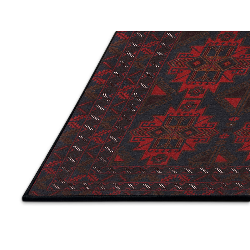 Tapis traditionnel rouge / noir, Rectangle 5 pi x 7 pi