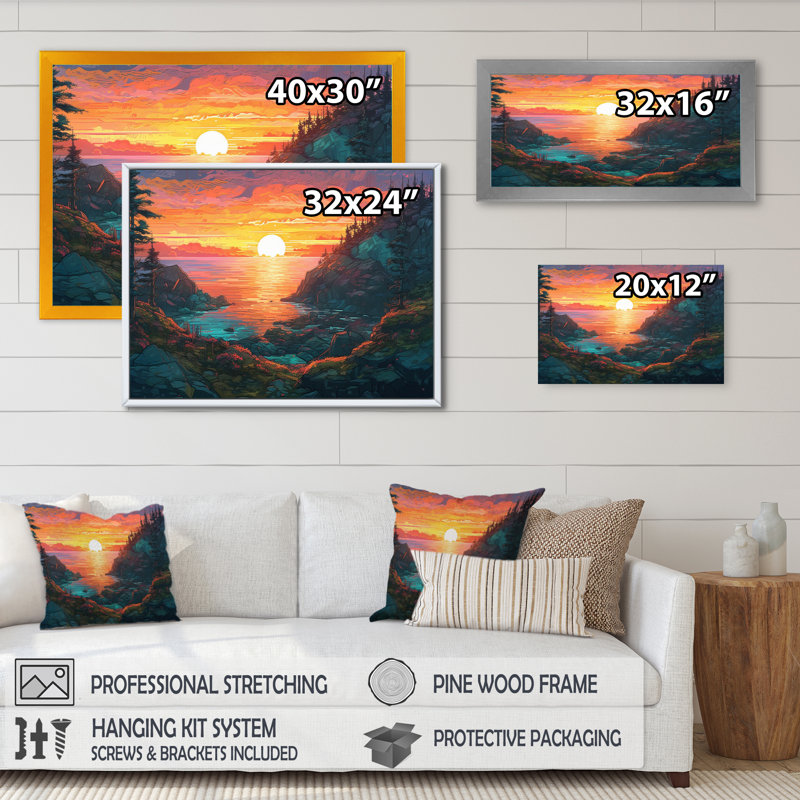 Elya arc-en-ciel qui brille sur le lac III - reproduction, H 12 po x l 20 po x P 1 po, Cadre flottant noir