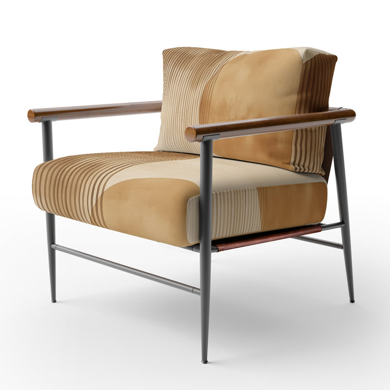 Upholstered Accent Chair, Brown Round Arms