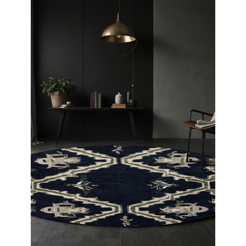 Tapis gris soyeux et moelleux, Rond 8 pi