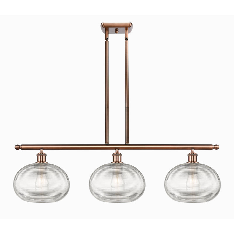 Luminaire suspendu pour îlot de cuisine 3 lumières Larrick, Cuivre antique