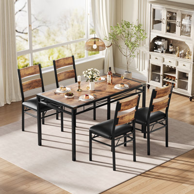 GarveeHome Dining Table Set for 4, 5-Piece Rectangular Kitchen Table Set with 4 Chairs, Space-Saving Dinette Set with Sturdy Frame for Kitchen, Dining Room, Apartment, Retro Brown