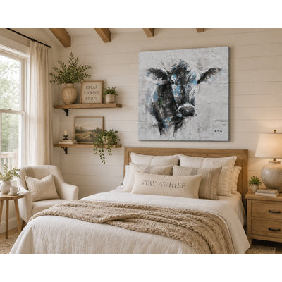 «Curious Cow», art mural sur toile tendue | Impression moderne sur toile pour la cuisine, la salle à manger et le salon