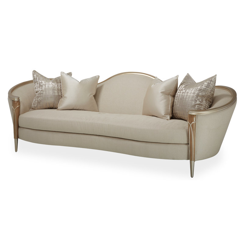 Villa Cherie 101" Wide Sofa - Pearl/Caramel, Pearl 100% Polyester