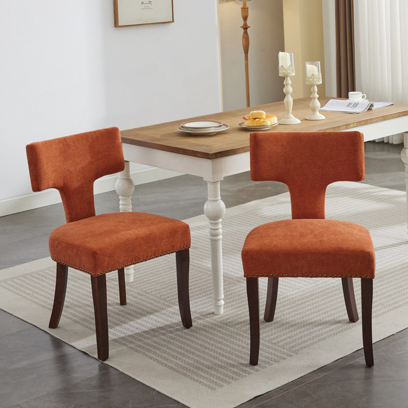 Set Of 2 Mid Century Modern Dining Chairs, Farmhouse Upholstered Accent Chair, Kitchen Chairs, Side Chairs, Orange