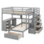 Lit superposé double au-dessus de simple avec escalier, tiroirs de rangement, cadre de lit superposé avec bureau et tablettes, aucun sommier nécessaire-210210738