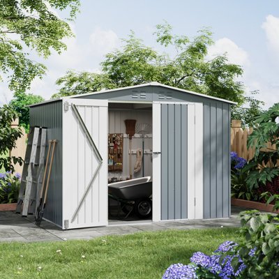 8x6 FT Outdoor Metal Storage Shed with Lockable Double Doors & Air Vents, Heavy-Duty Galvanized Steel Garden Tool Shed for Backyard, Lawn Equipment & Patio Storage