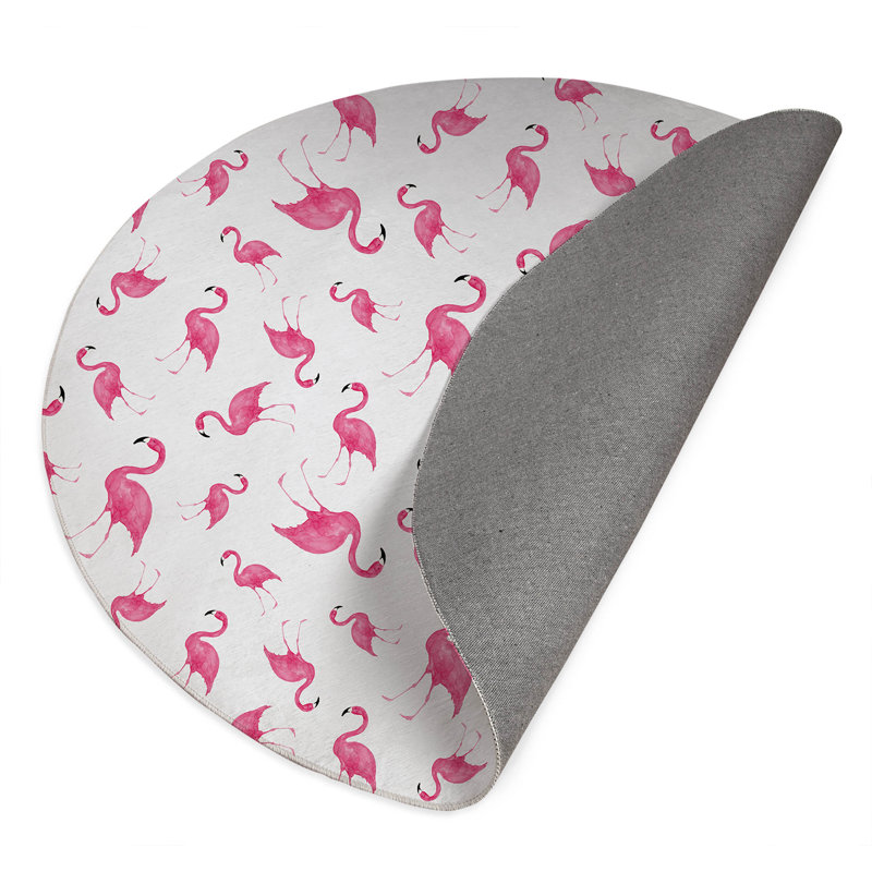 Summer Flamingo Outdoor Rug, Round 5'