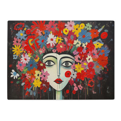 Floral Art Woman  Glass Chopping Board