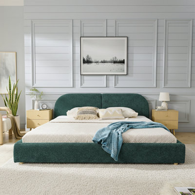 Structure de lit rembourrée de style minimaliste moderne avec tête de lit haute incurvée, support de pieds robuste en fil de qualité supérieure, matelas non inclus