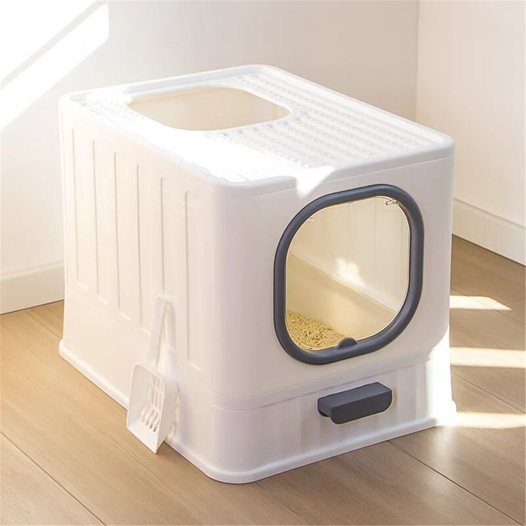 Chic White Large Cat Litter Box Pet Toilet Skylight Enclosed Drawer Scoop Covered Tray Tucker Murphy Pet™