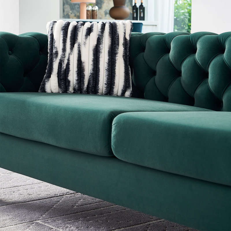 Jamayiah 84.25" Square Arm Sofa, Green Velvet