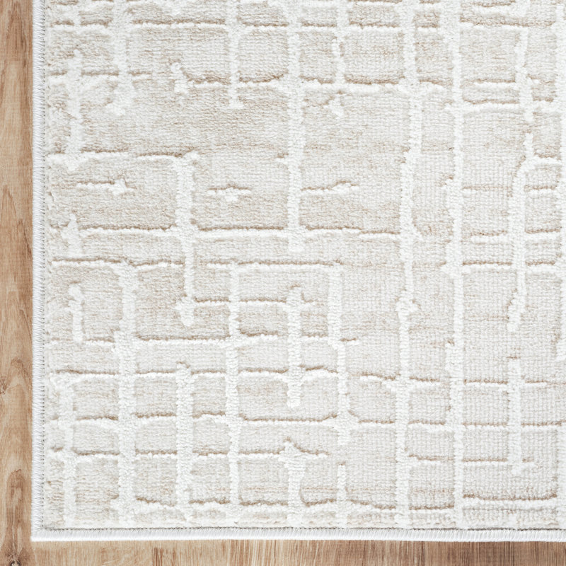 Abani Rugs Verona VER120A Modern Ivory Beige Geometric Textured Grid Pattern Area Rug, Rectangle 8'11" x 12'