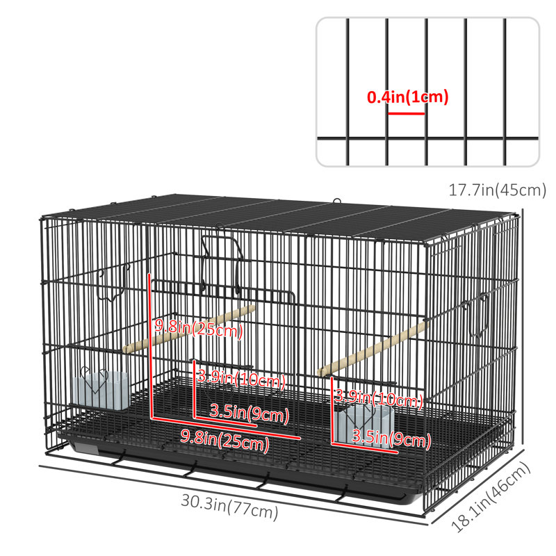 Cage à oiseau avec perchoir en acier 17,7 po Ginnie