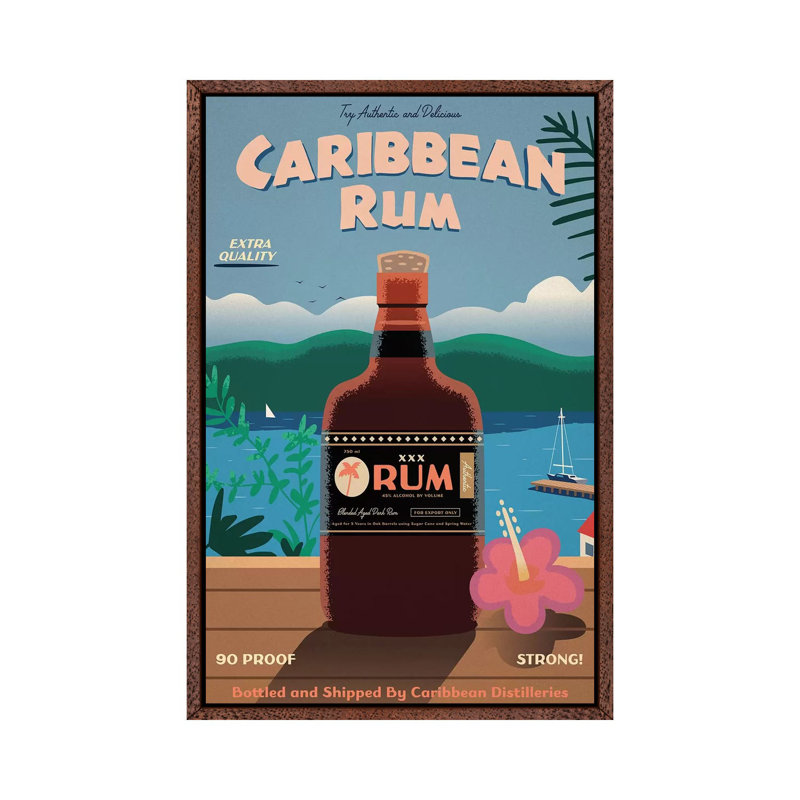 Caribbean Rum - Print on Canvas, 66.04cm H x 45.72cm W x 3.81cm D, Brown Framed