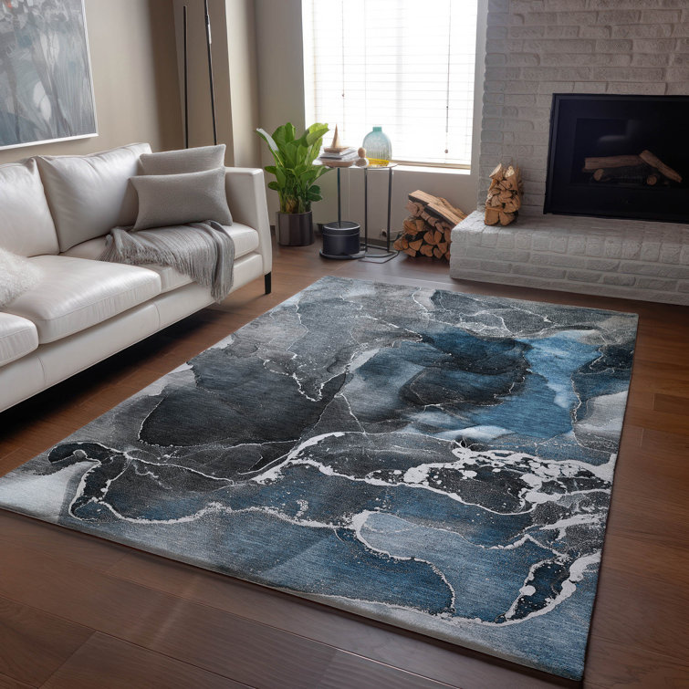 Premium Machine Washable Cerrito AMF503 Blue Rug