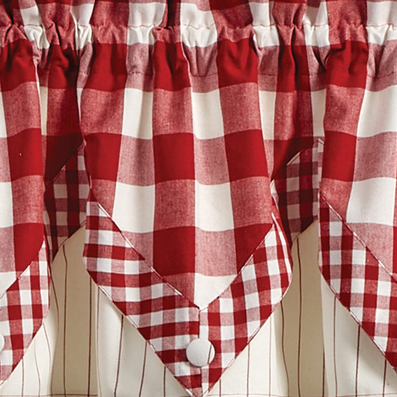  Buffalo Check Lined Point Red Valance 72x15, Red