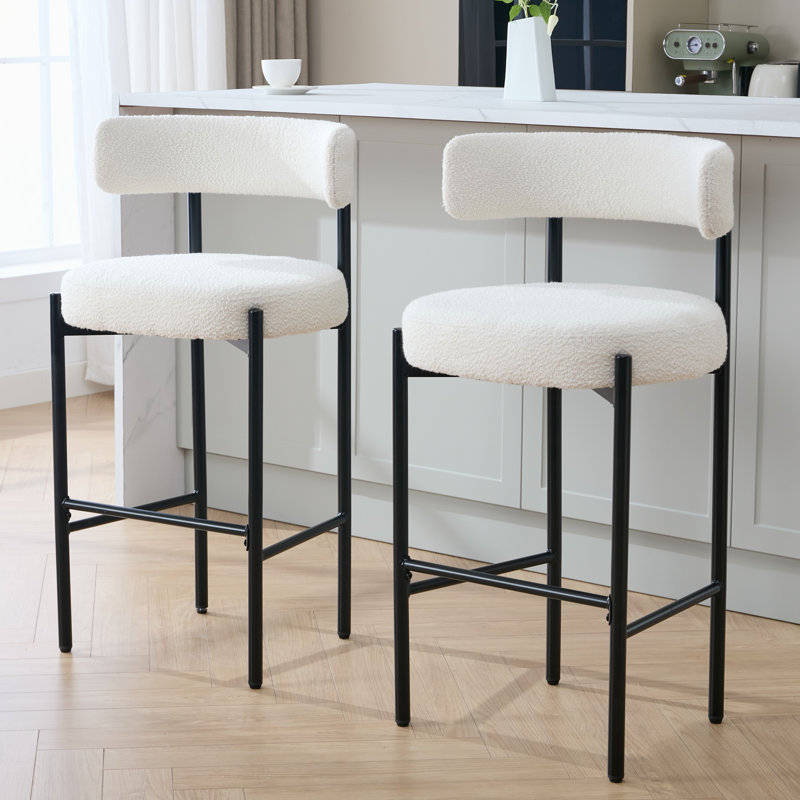 Tabouret de bar rembourré 30 po à dossier bas incurvé et structure en métal, Gris, 2