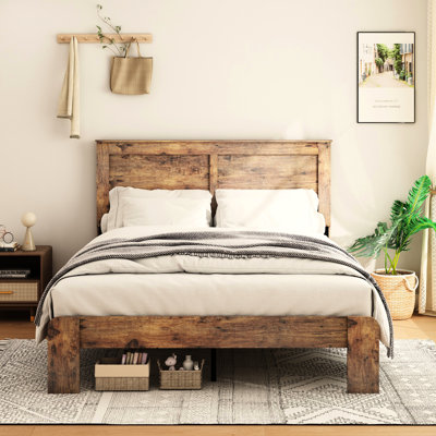 Dark Brown King Size Bed Frame, Wood Platform Style, Noise , No Box Spring, Fast Setup, Spacious Under Space, High - Quality Metal & Design, Simple Installation, Storage,