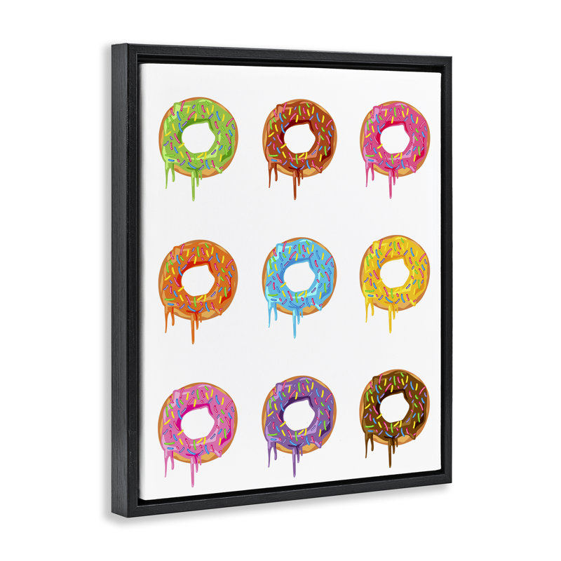 Bright Donut Rows Floating Frame, design by Marcus Prime, 21" H x  17" W, Jet Black Floater Frame