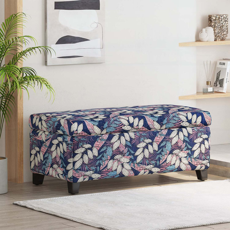 Storage Bench with Floral Patterned Fabric