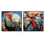 «Cubic Colorful Rooster Collage I», ensemble de 2 impressions sur toile coq-102588074-102588077