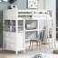 Lit mezzanine blanc simple avec tablette et tiroir - Organisez votre bureau en bois massif avec une solution peu encombrante-599900366