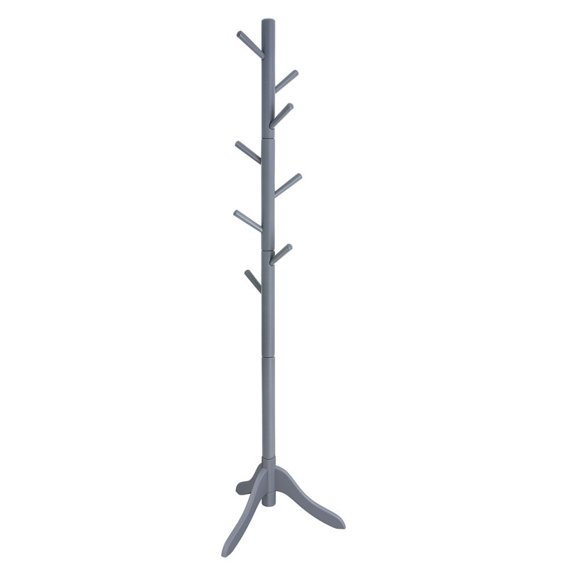 Kiann Solid Wood Freestanding 8 - Hook Coat Rack, Grey