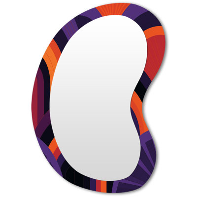 Abstract Waves Retro Purple Orange - Abstract Metal Art Decor - Asymmetrical Modern Wall Mirror
