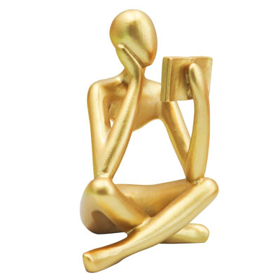 Gold Reading Women Statue, Abstract Art Ornament