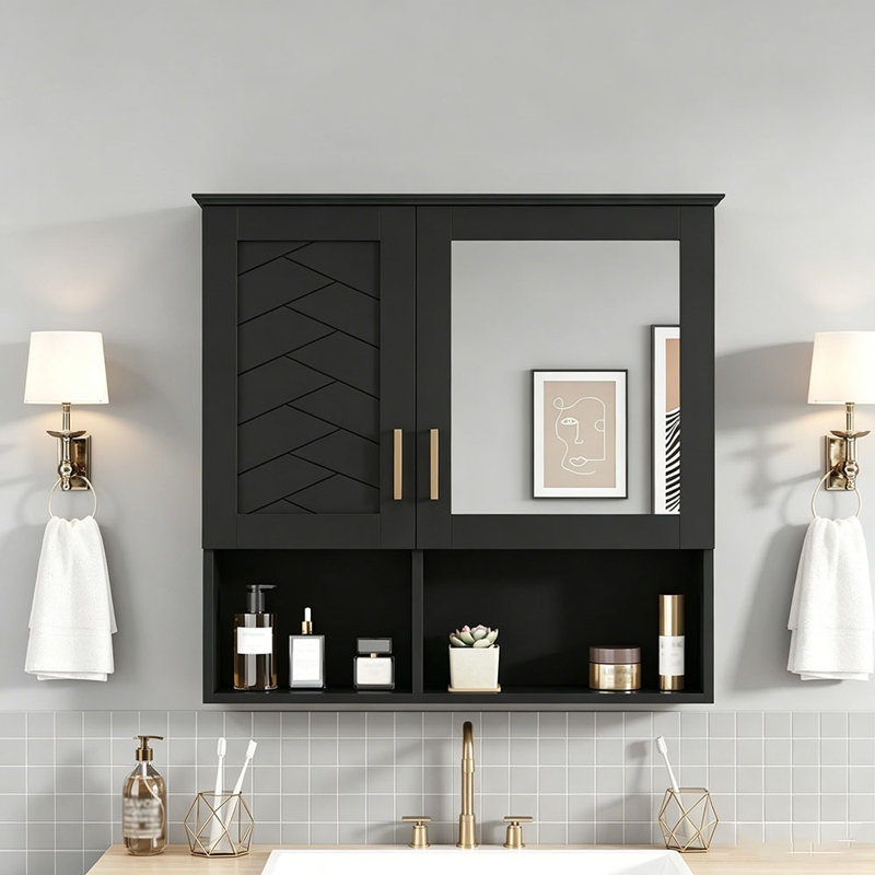 Armoire de toilette 2 en 1, armoire à pharmacie murale de 30 pouces avec tablettes réglables et portes à fermeture en douceur, miroir haute définition avec rangement pour meuble-lavabo de salle de bain