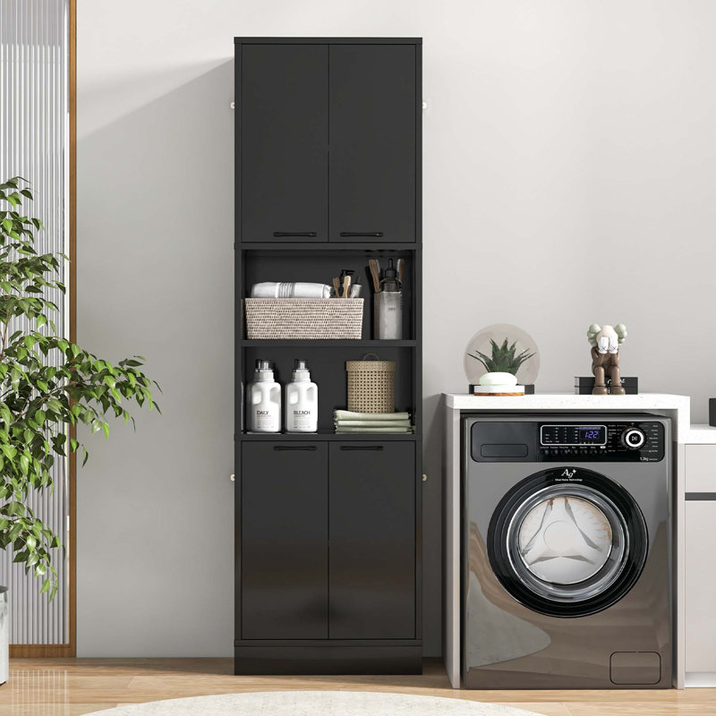 Armoire de rangement 75 po avec 4 portes et 2 compartiments ouverts Costway, Noir, noir, noir, noir