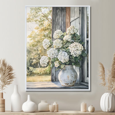 Country hortensias en pot dans la brise d'été - art mural hortensias