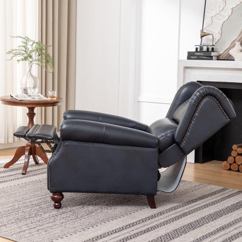 Genuine Leather Recliner, Navy