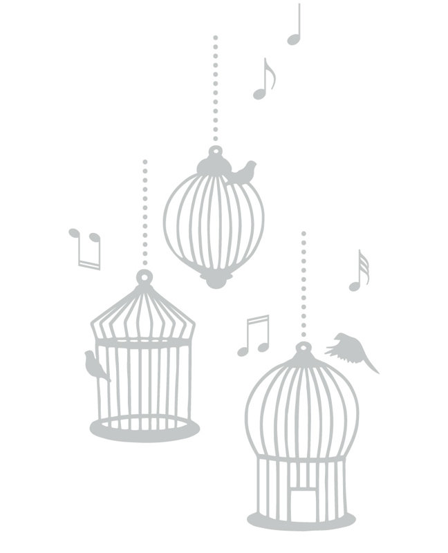 Décalcomanie murale cages d’oiseaux de chanson, Gris clair, H 56 po x l 33 po x P 0,01 po