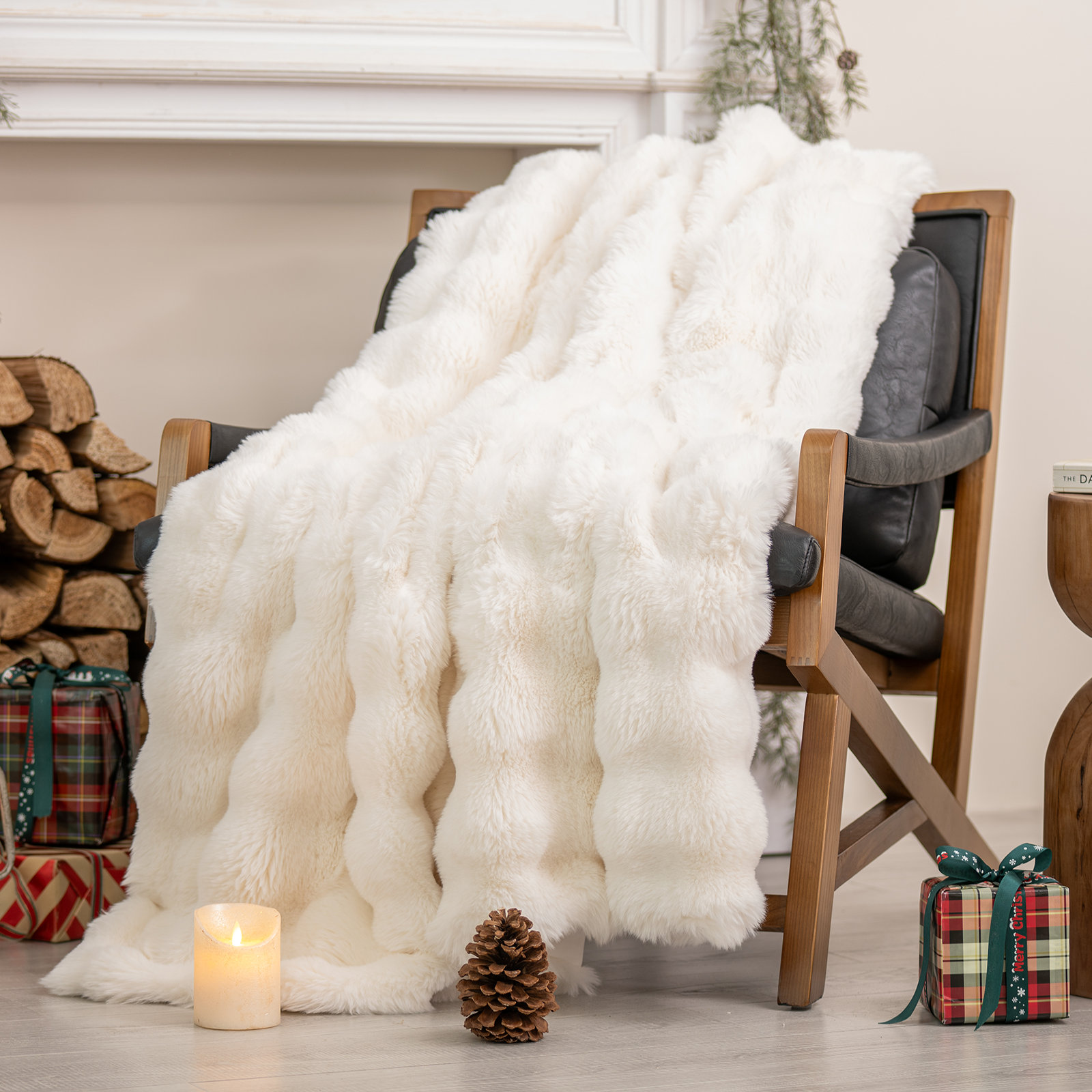 Ridgeline Faux Fur Throw Blanket, 80" L x 60" W, Chestnut