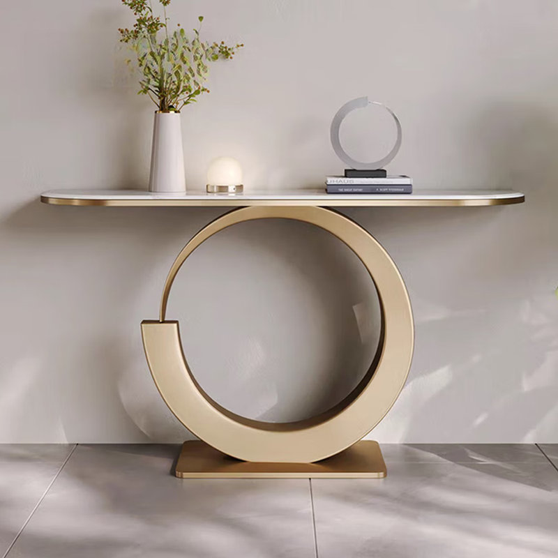 Console en métal de style moderne et simple, H 31,5 po x l 47,2 po x P 11,8 po, Doré