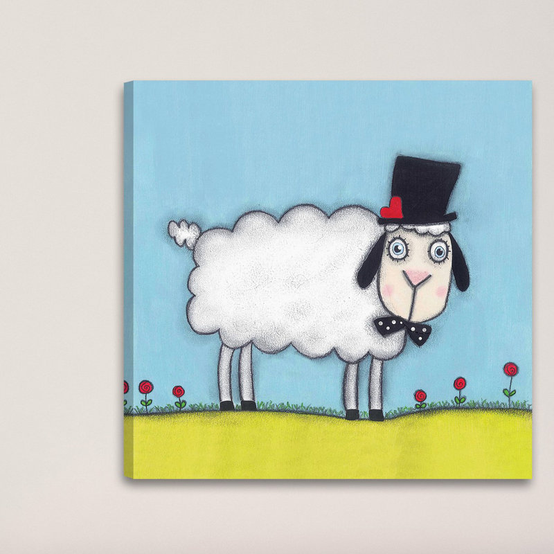 Charming Sheep with Hat Canvas Art for Kids' Nursery