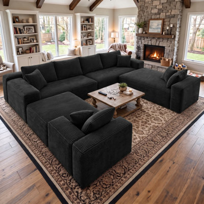 141.2" U-Shaped Modular Sectional Couch, Oversized Compression Boneless Cloud Sofa with Double Chaise, 8-Seater Deep Seat Convertible Sofa for Living Room