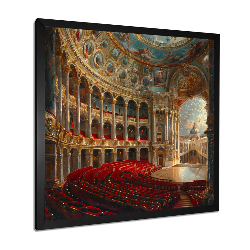 Décoration murale rouge or élégant Opéra - Opéra, Toile encadrée noire simple, H 16 po x l 16 po x P 1 po