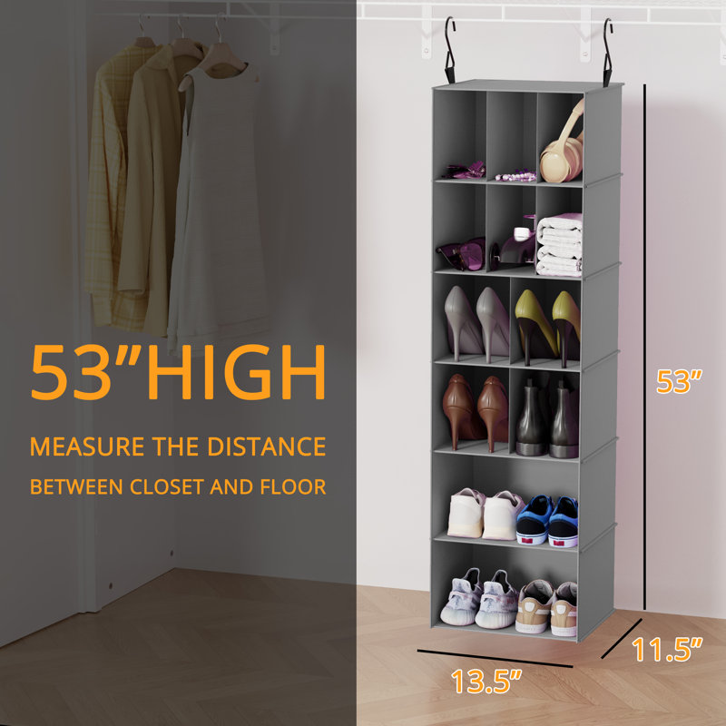 2 Pack Hanging Closet Organizer with Dividers, 24 Compartments Hanging Shoe Shelves for Closet, Wardrobe, RV and Garment Rack