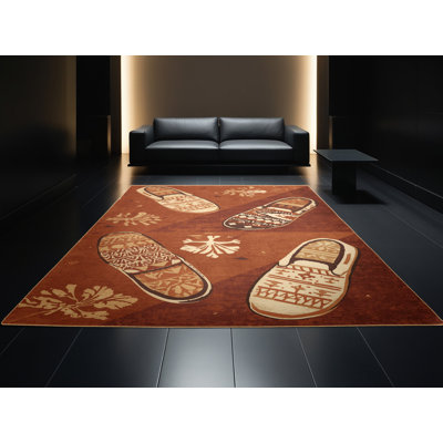 Tapis moelleux moelleux à motif de blocs d'inspiration mondiale Boyd - reliure brun clair