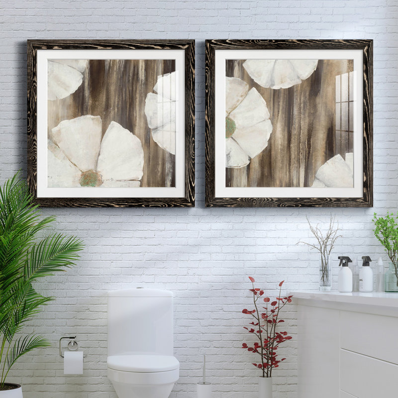 «Night Blooms I», ensemble de 2 reproductions d'art sur papier encadrées, Cadre noir, H 35,5 po x l 71 po x P 1,5 po